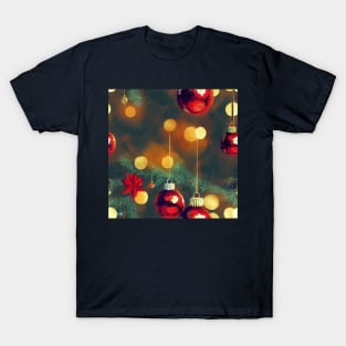 Watercolor Christmas Tree with Ball Ornaments and Lights Bokeh T-Shirt